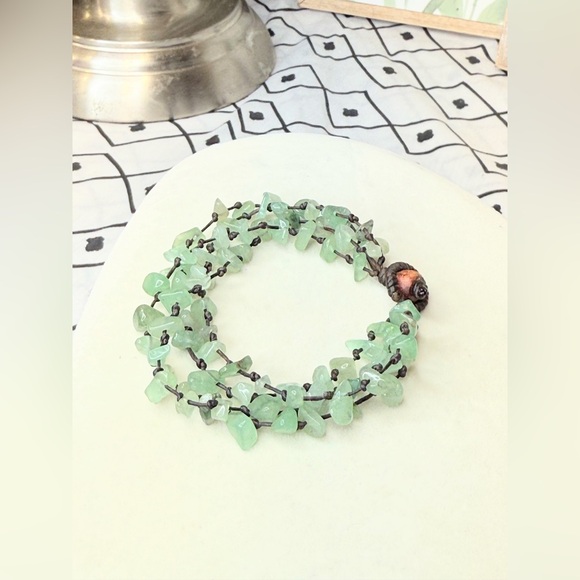 Green Aventurine Chip Necklace Knotted Cord Multi Strand Boho Natural Stone - Picture 3 of 7